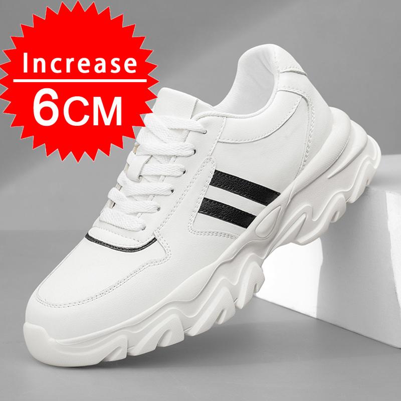 

Обувь для мужчин, увеличивающая рост на 6 см, роскошная брендовая спортивная обувь из натуральной кожи, мужские скрытые каблуки, увеличивающие рост, повседневная обувь 35 белый