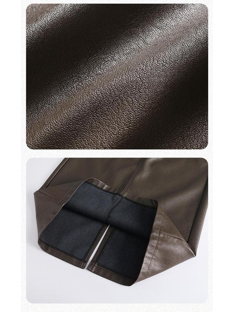 Ołówkowa Spódnica z PU Skóry z Kieszeniami, Wysoki Stan, Kolekcja Jesień/Zima 2025, Krój Prosty, Dopasowana.