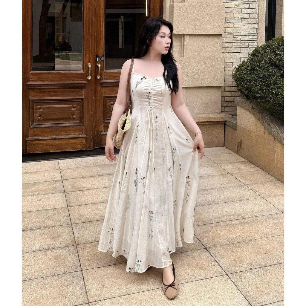 Plus Size Retro French Floral Camisole Dress & Long Sleeve Knit Cardigan Set for Women