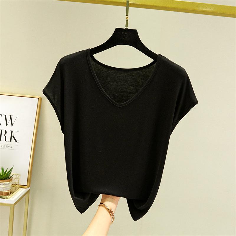 Women's Summer Solid Color Basic V-neck Sleeveless T-shirt Loose T-shirt Indoor and Outdoor Casual T-shirt