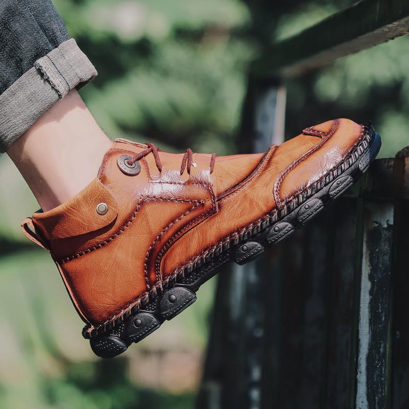 New Autumn Handmade Leather Plus Size 48 Men Boots Outdoor Design Sneakers Man Breathable Casual Leather Shoes Men Ankle Boots