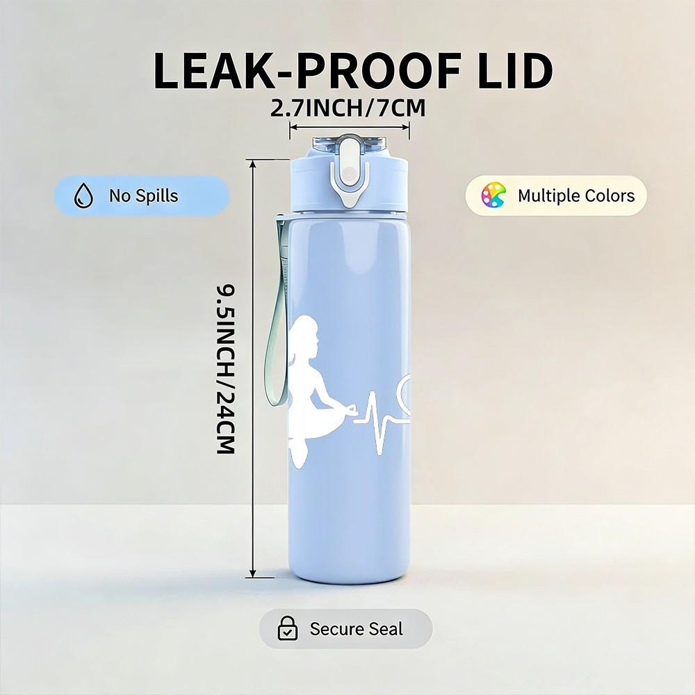 1PC Heartbeat Line White Graphic 750ml Color Plastic Sports Water Bottle Leakproof Flip Straw Lid Suitable for Sports Office Home Use