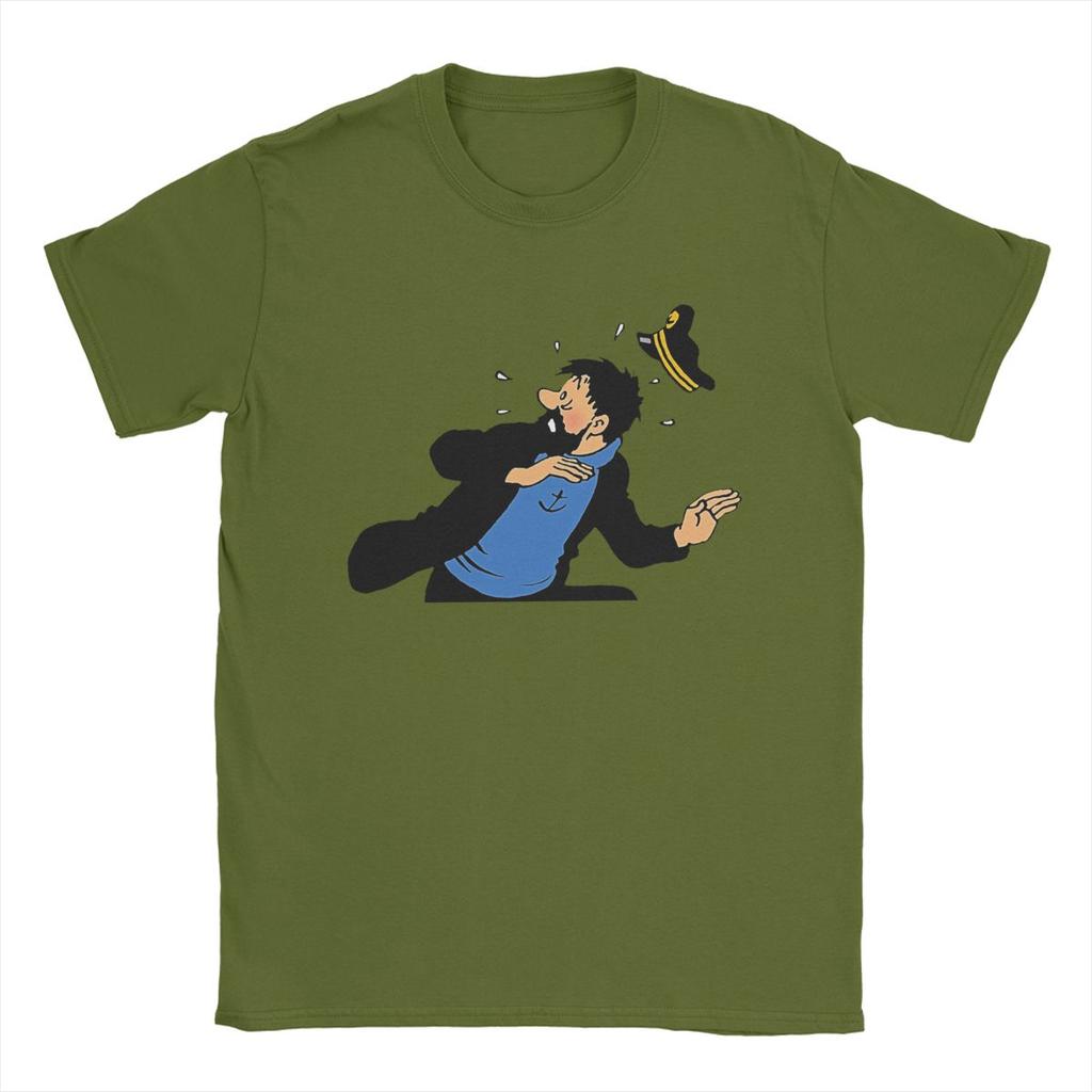 Captain Haddock T Shirt Men Cotton Unique T-Shirts Crewneck Cartoon Tee Shirt Short Sleeve Tops Gift Idea