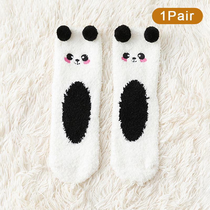 Korallenfleece-Socken für Damen Winter Nicht fusselnd Bodensocken Cartoon-Tier Plüsch Erwachsenen Dick Warm Schlafsocken