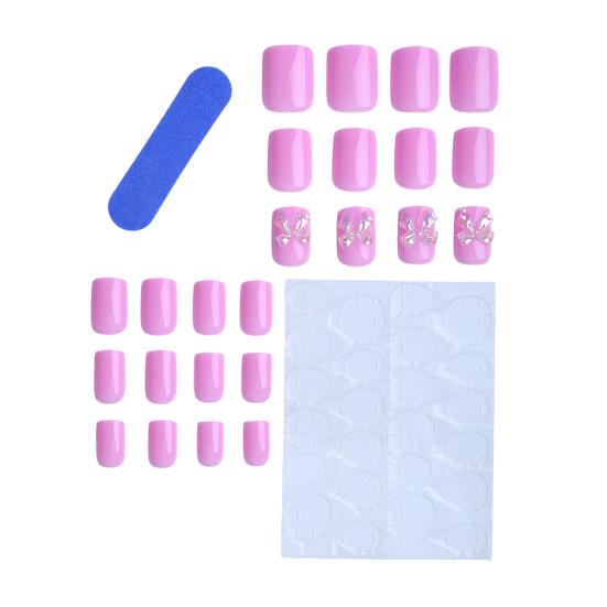 1 Set Square Press on Nails Reusable French Tip Stick-on Fake Nails Removable Full Cover Glue on False Nails for Women