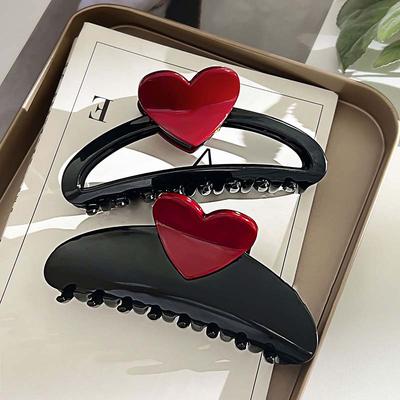 Koreanische Rote Herz Haarspangen Haarspangen Elegant Kunststoff Groß Hai-Klammer Haarnadeln Kopfschmuck Haaraccessoires