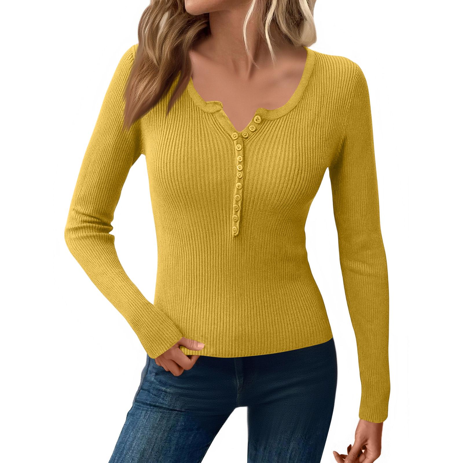 

Women Fashion Solid Color Undershirt Long Sleeves Sweater T-shirt Tops XL жёлтый