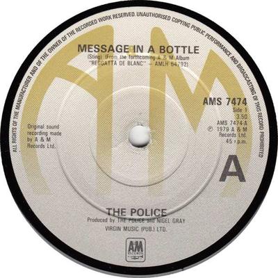 7-tums Skiva POLICE - Message In A Bottle AMS7474 A&M Records 1979 UK Rock Begagnad