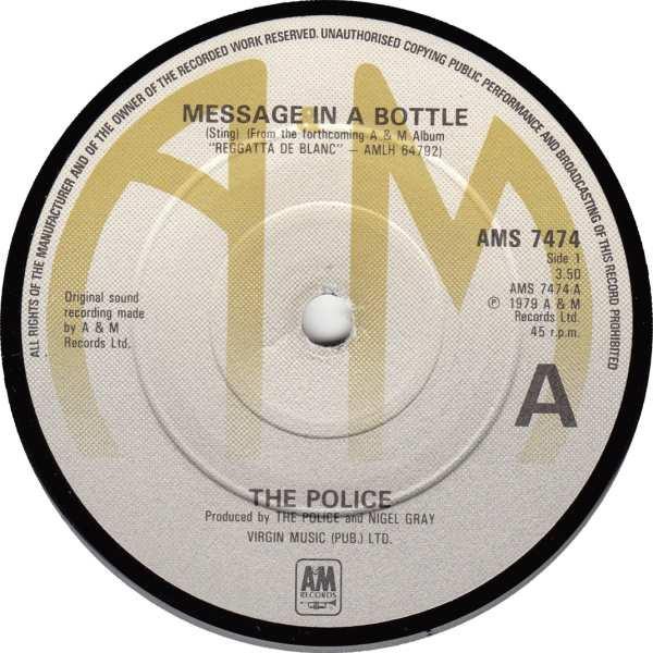 7inch Record POLICE - Message In A Bottle AMS7474 A&M Records 1979 UK Rock Used