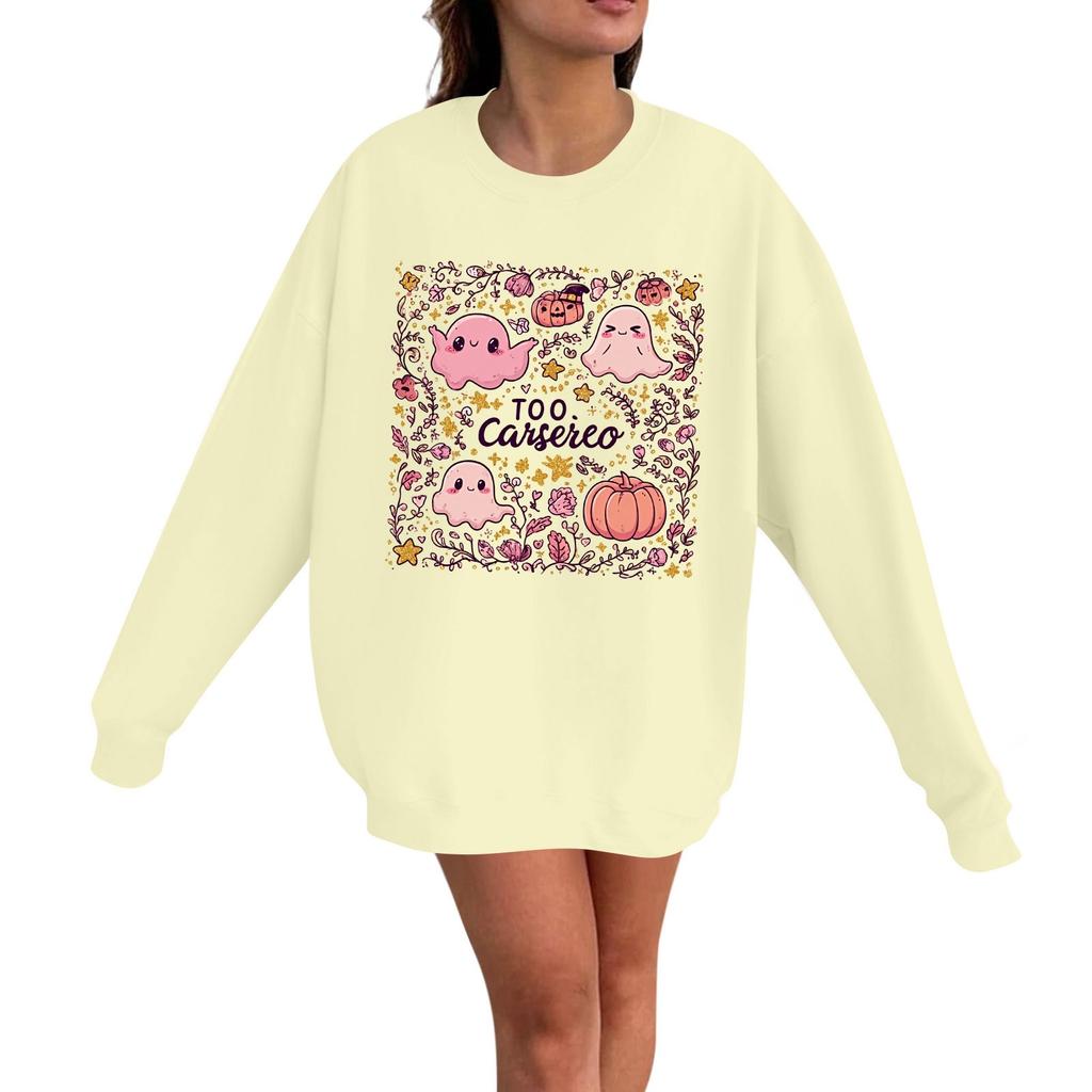 Women's Casual Fashion Long Sleeve Halloween Print Pullover Round Neck Sweatshirt