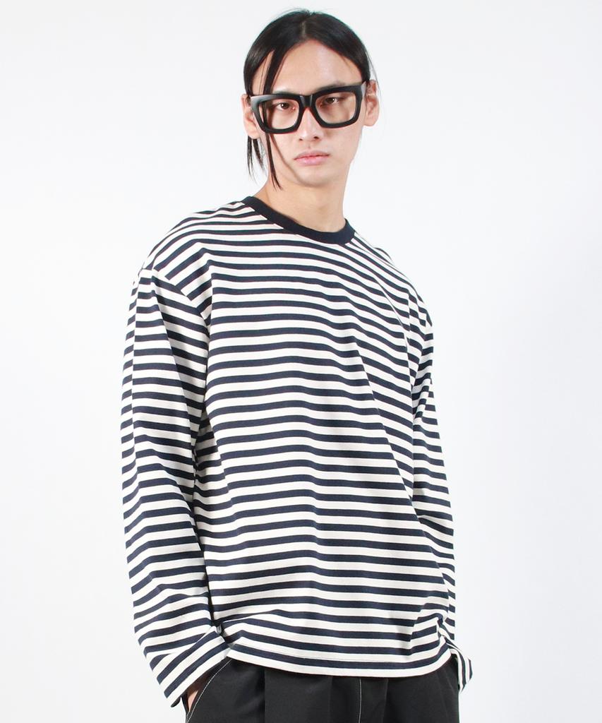 Deumakeu M Stripe Loose-Fit Long Sleeve Tee - Dark Navy