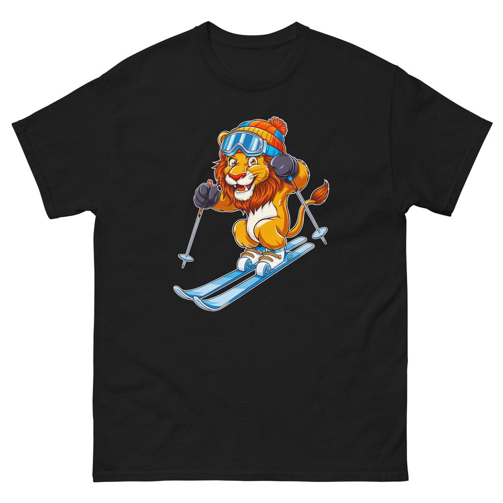 Lion Skiing Skier Fun Cartoon Ski Shirt T-Shirt