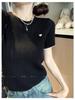 Chic Color Block Crew Neck Short Sleeve Knitted T-Shirt for Women - Preppy Style Summer 2025