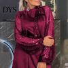 Sequin Embellished Dress Women Round Neck Lace-up Strap Shiny Patchwork Long Sleeves Midi Spring Party Loose Solid Color Knee Length Autumn