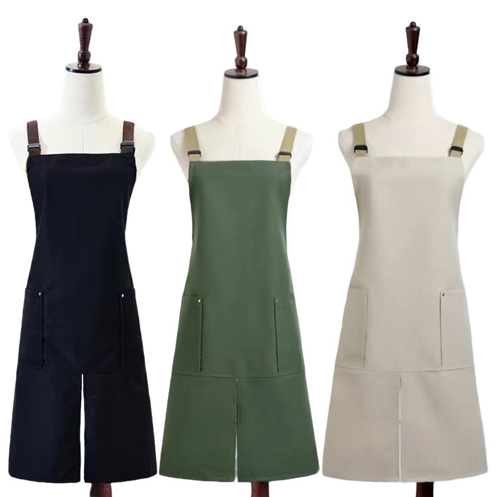 Fashion Canvas Baking Apron Waterproof Adjustable Strape Coffee Overalls Split Hem Design Japanese Style Work Cloth Kitchen Use