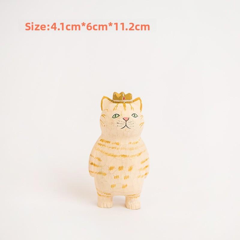Wooden Cat Figurine Decor Handmade Gift For Cat Lovers Home Office Display