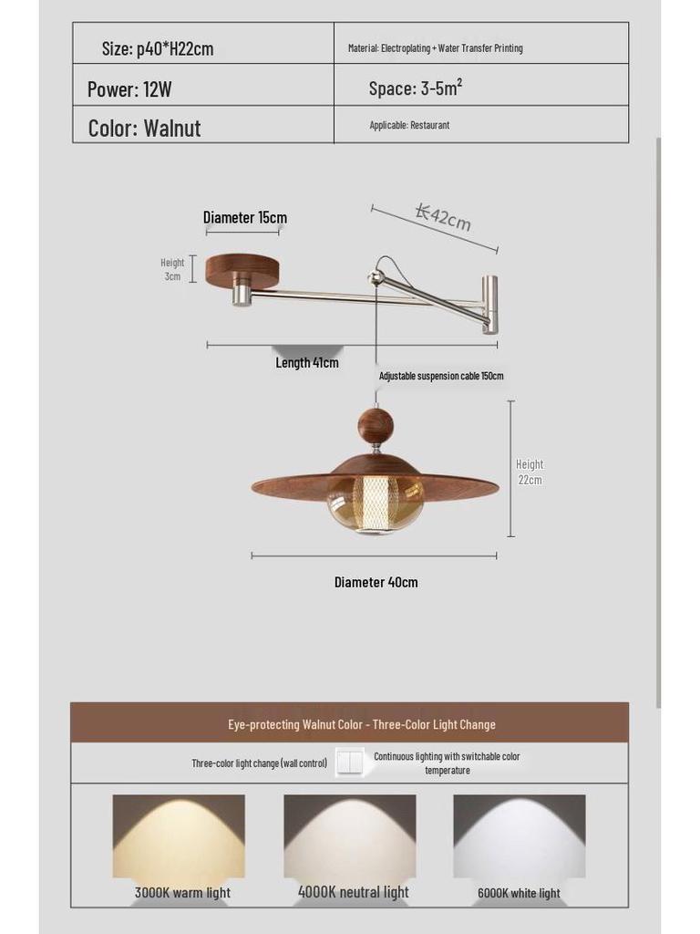 Dopamine Dining Table Set with Swing Arm Pendant Light and Eye-Protecting Ceiling Light for Kids