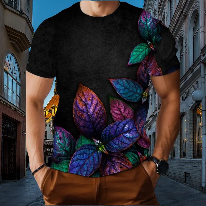 New Landscape Leaf 3d Printed Men's Short Sleeve T-shirt Loose Collar Large Street Size To Give Daily Casual Clothes