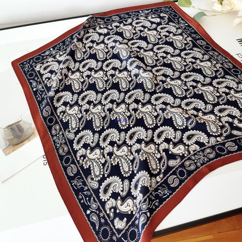 Retro Stylish Deep Blue Paisley Silk Scarf - Lightweight, Small Square for Neck Protection