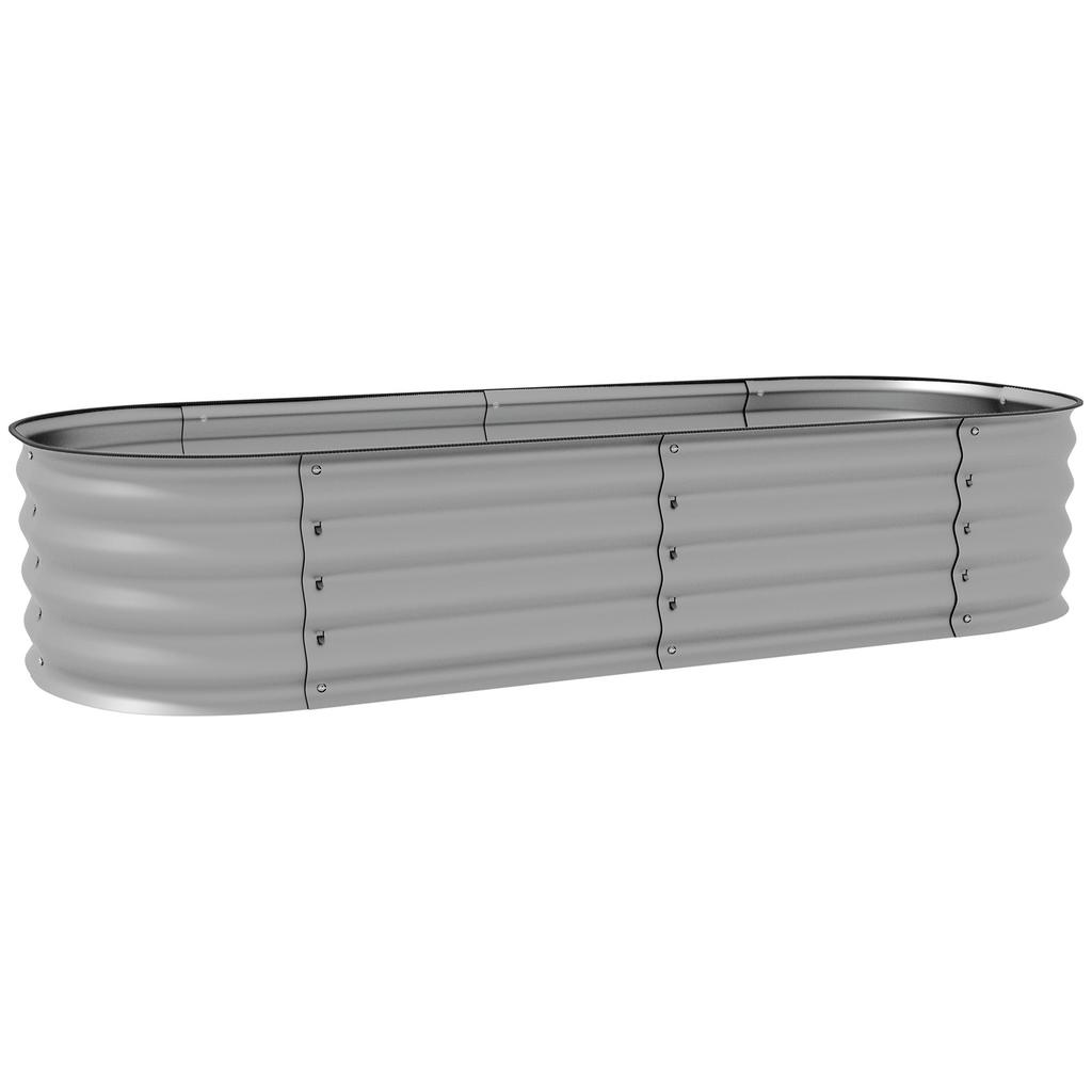 Galvanised Raised Garden Bed, Metal Planter Box with Safety Edging, for Flowers, Herbs, Succulents, Silver