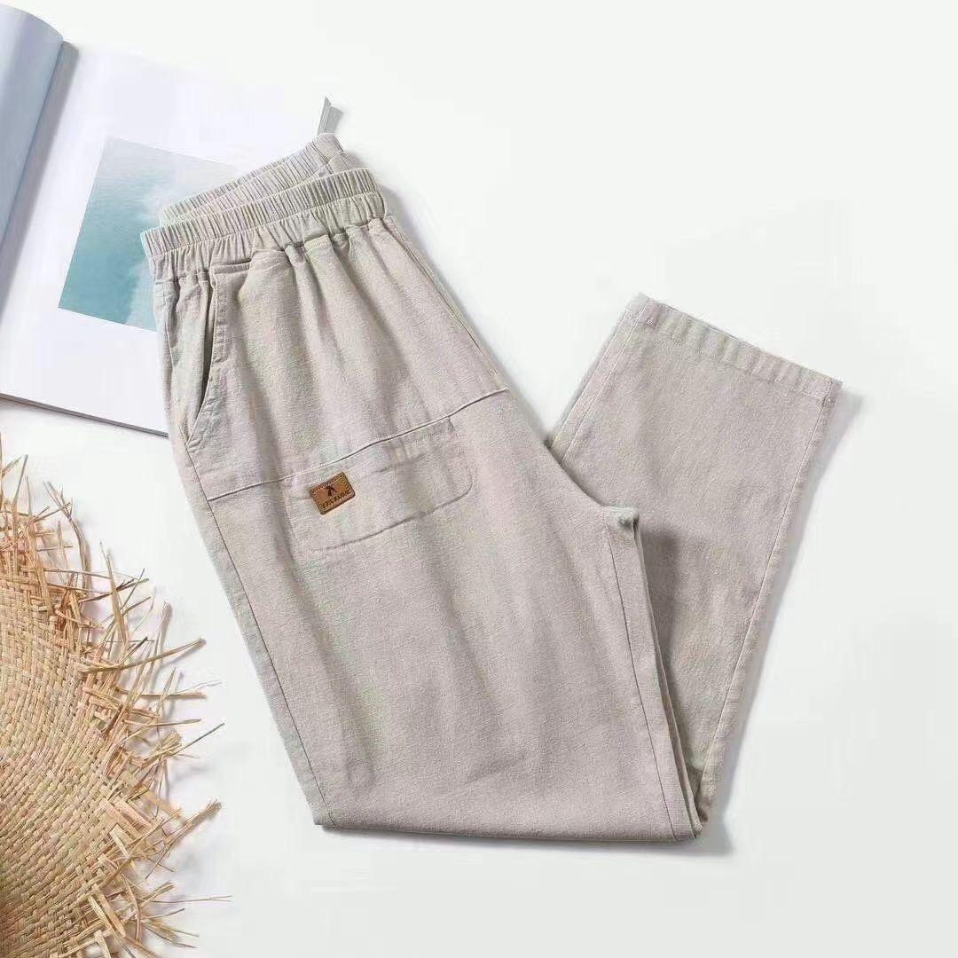 

Тонкие свободные эластичные брюки большого размера с высокой талией для среднего и пожилого возраста, однотонные эластичные женские брюки из хлопка и льна с девятью точками XXXXXL бежевый