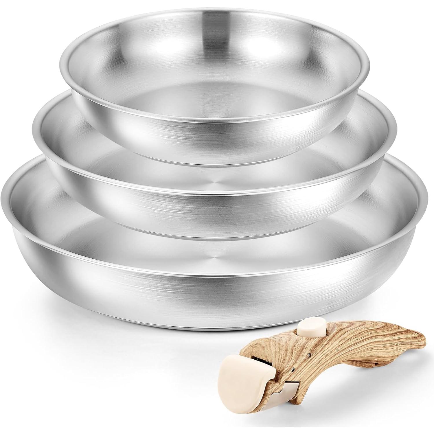 

KOCH SYSTEME CS Stainless Steel Frying Pan Set Cooking Pans with Removable Handle Pan Set for Kitchen Cooking