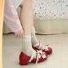 Fashion French sweet and thick-heeled Mary Jane shoes for women's 2025 autumn new style, versatile shallow opening bow single shoes