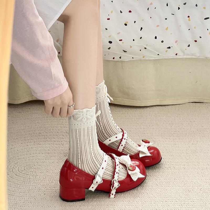 Fashion French sweet and thick-heeled Mary Jane shoes for women's 2025 autumn new style, versatile shallow opening bow single shoes