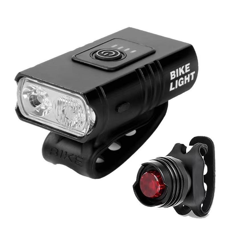 Double T6 Bicycle Aluminum Alloy Headlights, High Lumens, Far and Near Light, Outdoor Riding Lights, USB Charging Front and Rear Lamp Sets.