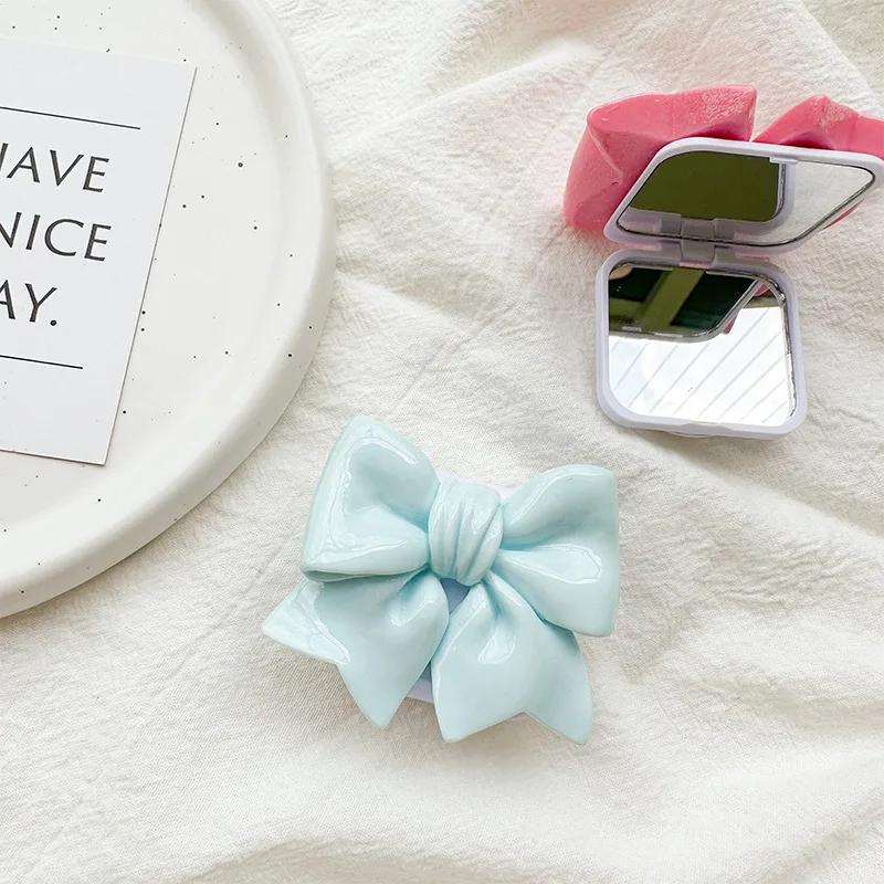 Ins Macaron Color Flower Bowknot Flip Mirror Phone Grip Tok Smart Tok Holder Ring Y2K Pink Girl Lazy Bracket Clear Stand Socket