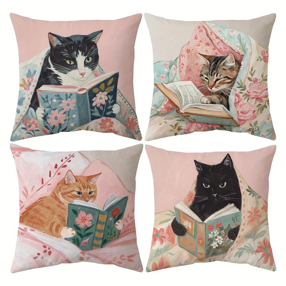 Cute Cat Pattern Cushion Cover Machine Washable For Living Room Sofa Decor Cat Lover Gift Ultra Soft Comfortable Modern Style