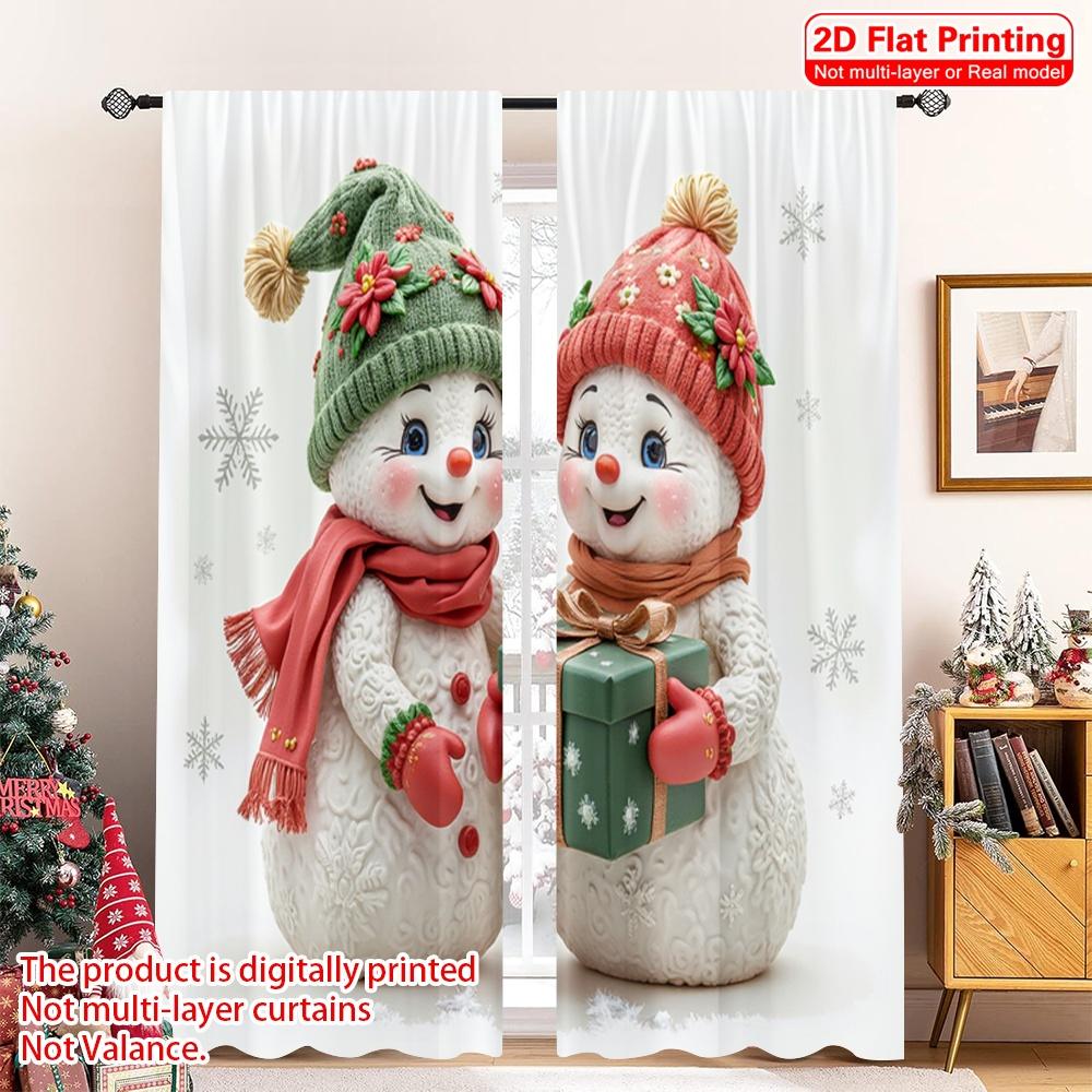 

2pcs 2D flat printing Merry Christmas Window Drapes Festive Snowman Couple Gift Polyester Fabric Without Electricity Birthday 52.50×116.00 CM 2pcs