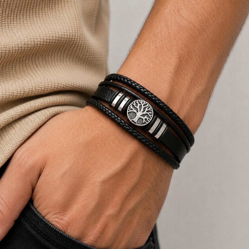 Men' Leather Bracelet Titanium Italian Adjustable Fashionable