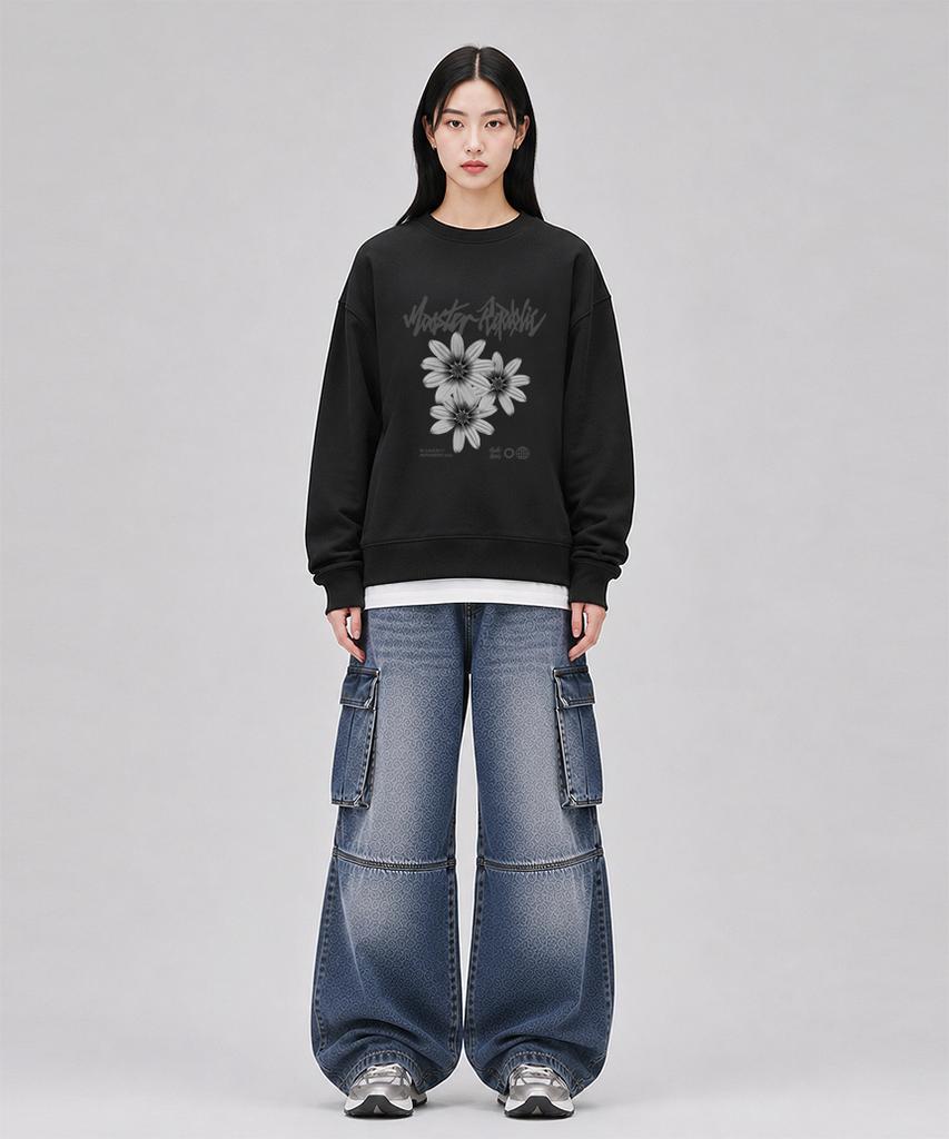 MONSTER REPUBLIC Daisy Flower Gray Sweatshirt Black_9129