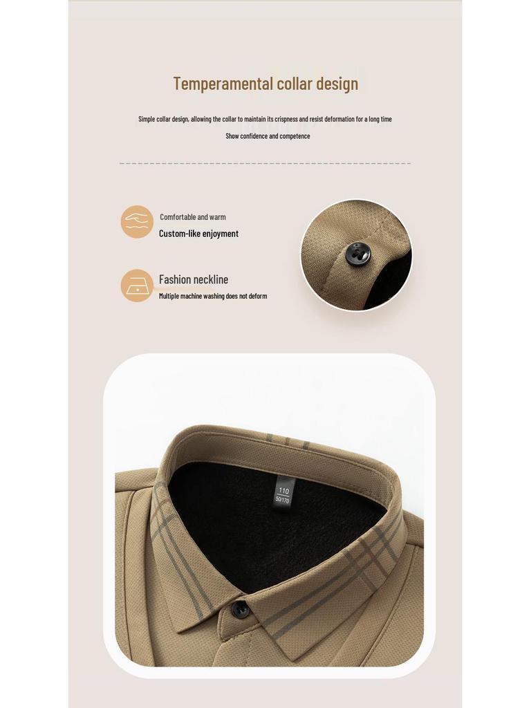 Men's Winter Thickened Velvet Two-Piece Faux Layered POLO Shirt with Warm Lapel - Long Sleeve for Middle-Aged Dad