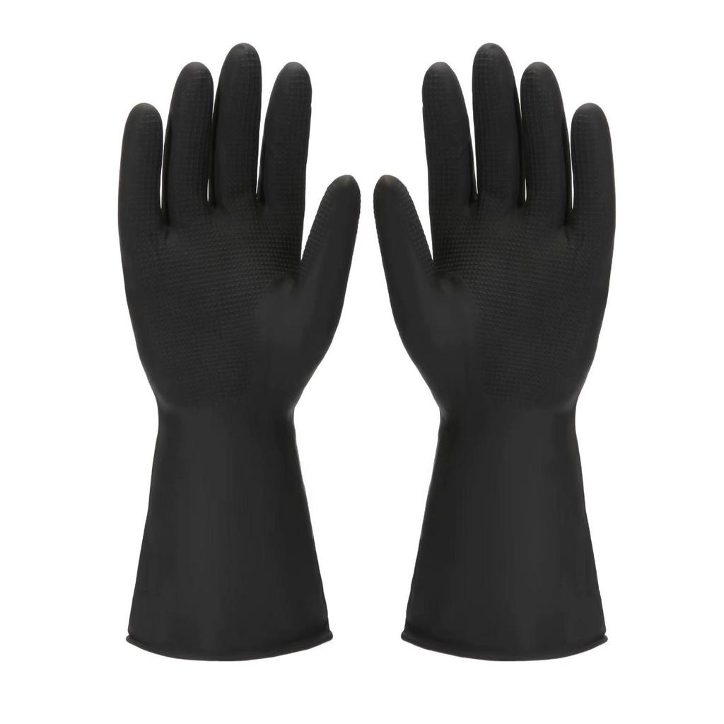 Thickened Black Latex Gloves: Acid & Alkali Resistant, Waterproof, Durable, Non-Slip, for Hair Dyeing and Car Washing.