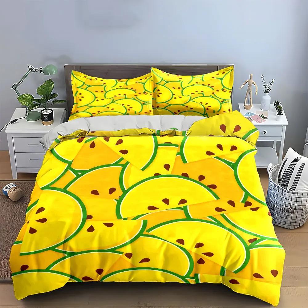 "Yellow Fruit Slice Decor Set" Soft Comfortable Duvet Cover Bedding Set Included 1*Duvet Cover & 2*Pillowcases, gift