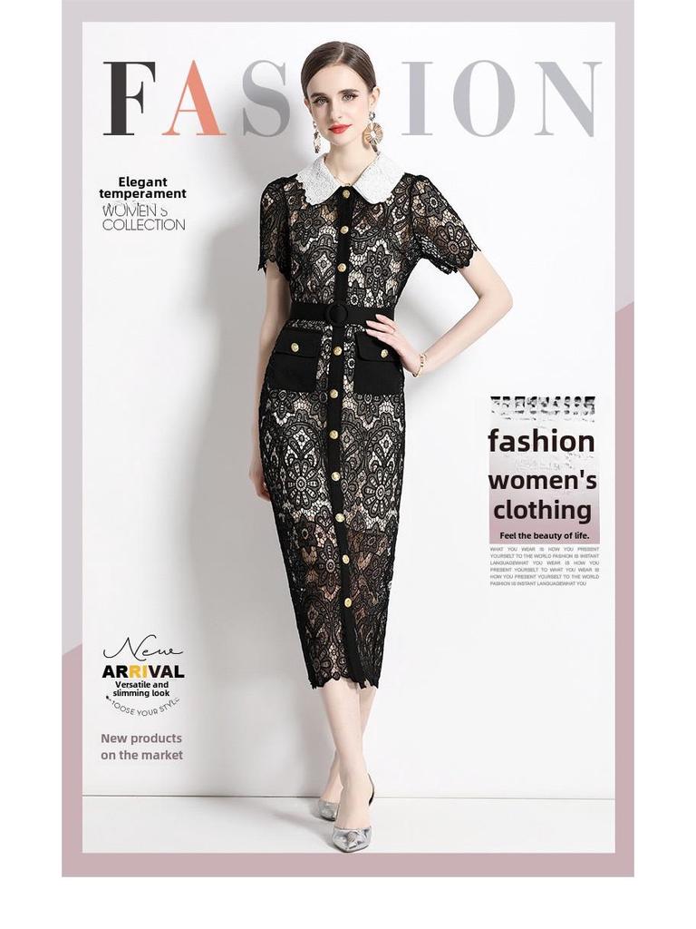 Elegant Slim Fit Goddess Dress with Lace Design