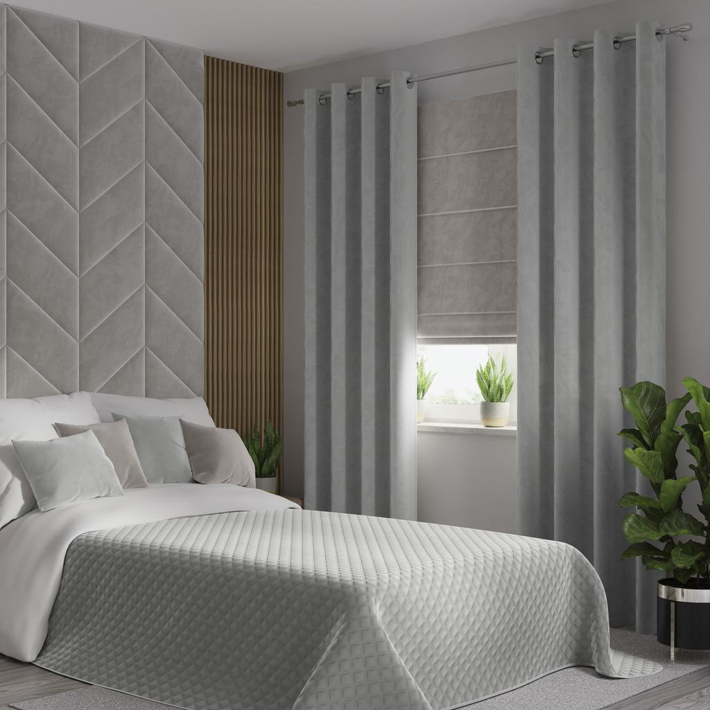 Velvi Pastel Gray Velvet Bedspread with Geometric Pattern 220x240