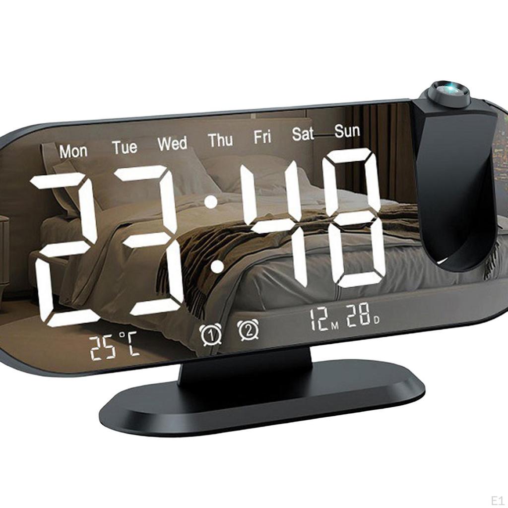 Projection Alarm Clock 3 Levels Adjustable Brightness Mirrored for Home Desk