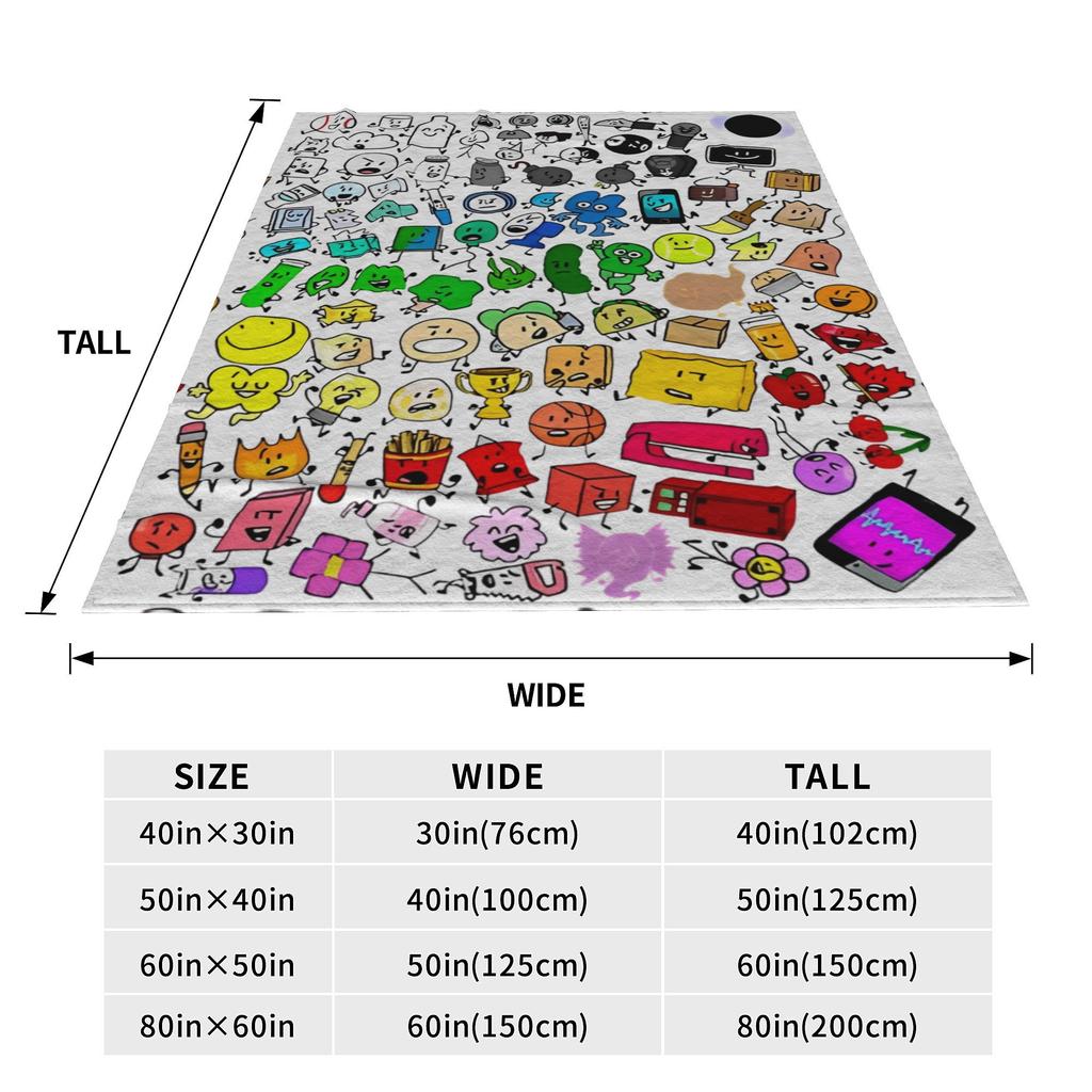 BFDI Inanimate Insanity Cartoon Flannel Throw Blankets Battle for Dream Island Blanket Home Lightweight Thin Plush Thin Quilt