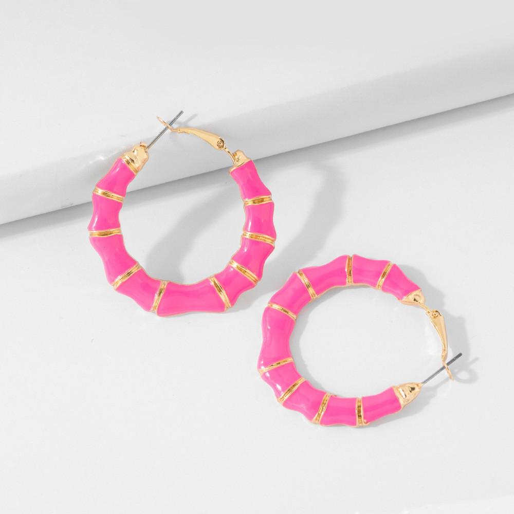 Pink Vibrant Hoop Earrings For Women Large Circle Design Alloy Jewelry