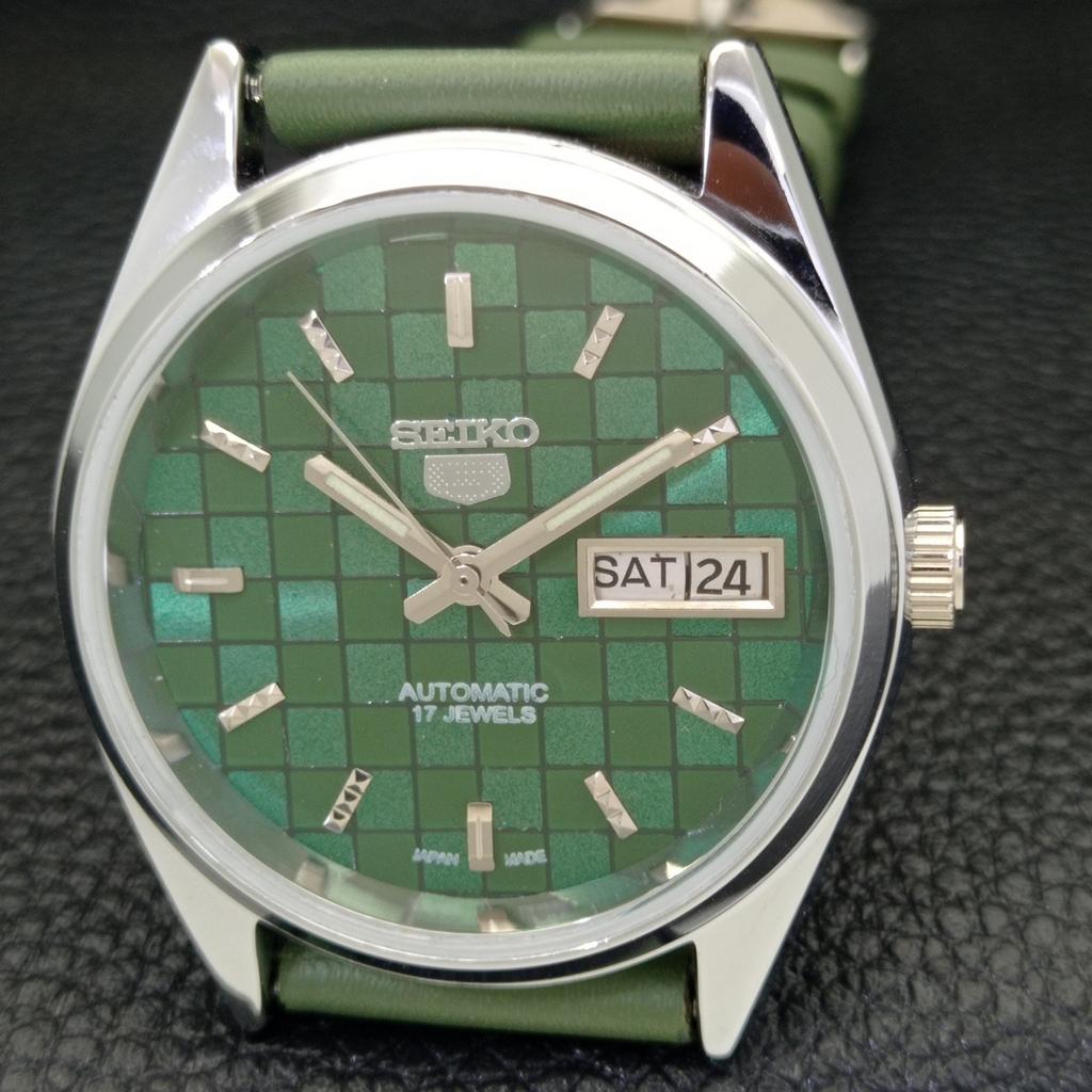 REFURBISHED SEIKO 5 AUTOMATIC MENS WATCH JAPAN MADE GREEN DIAL CUSTOM A440081-2 QV90-a440081