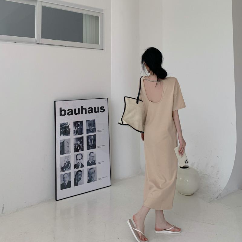 YYFS Dame Mote Sommer Vår 1/2 Ermer O-Hals Løs Midje Casual Kjoler