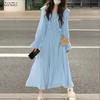 Rochie Casual de Damă cu Gât în V, Culoare Solidă, Mânecă Lungă Largă