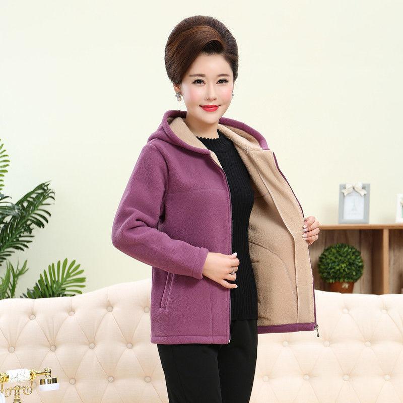 Abrigo de Invierno Femenino Talla Grande Madre Forro Polar Deportivo Chaqueta Mediana Edad Adulto Mayor Ropa Exterior Acolchada para Mujer Tops con Capucha