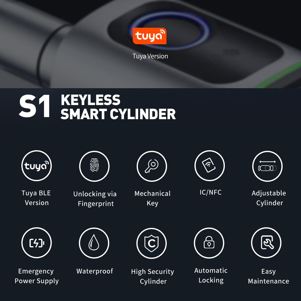 Tuya BT Fingerabdruck-Schloss, intelligenter Türschlosszylinder, elektronischer Schlosskern, schlüssellose Eingangstür