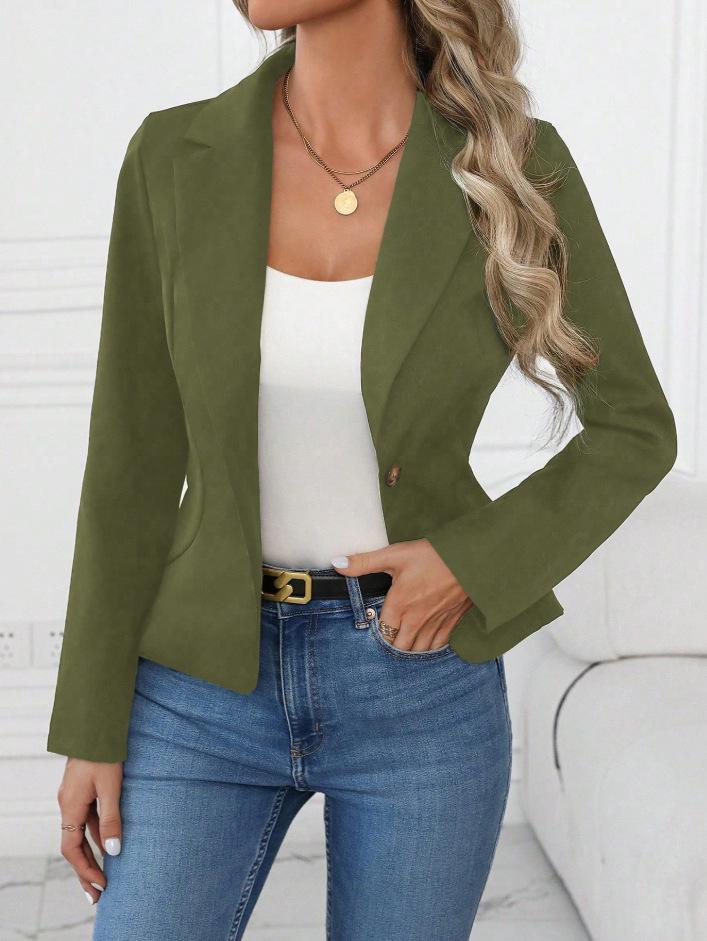 2026 Autumn Women's Slim Fit Long Sleeve Solid Color Blazer Jacket