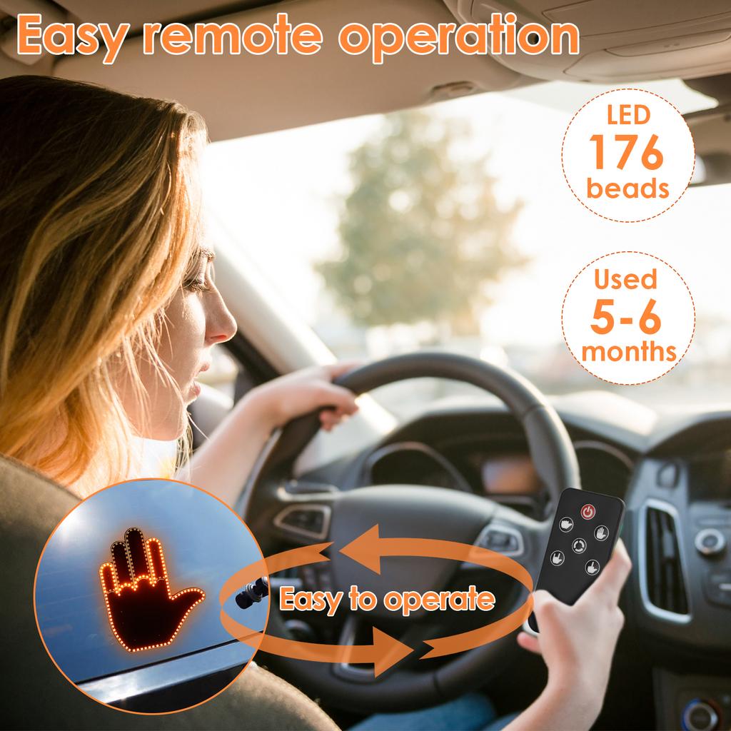 Car Finger Light with Remote Control 176LED Car Hand Gesture Sign Battery Powered Hand Sign Car LED Light Fun Car LED Sign Hand