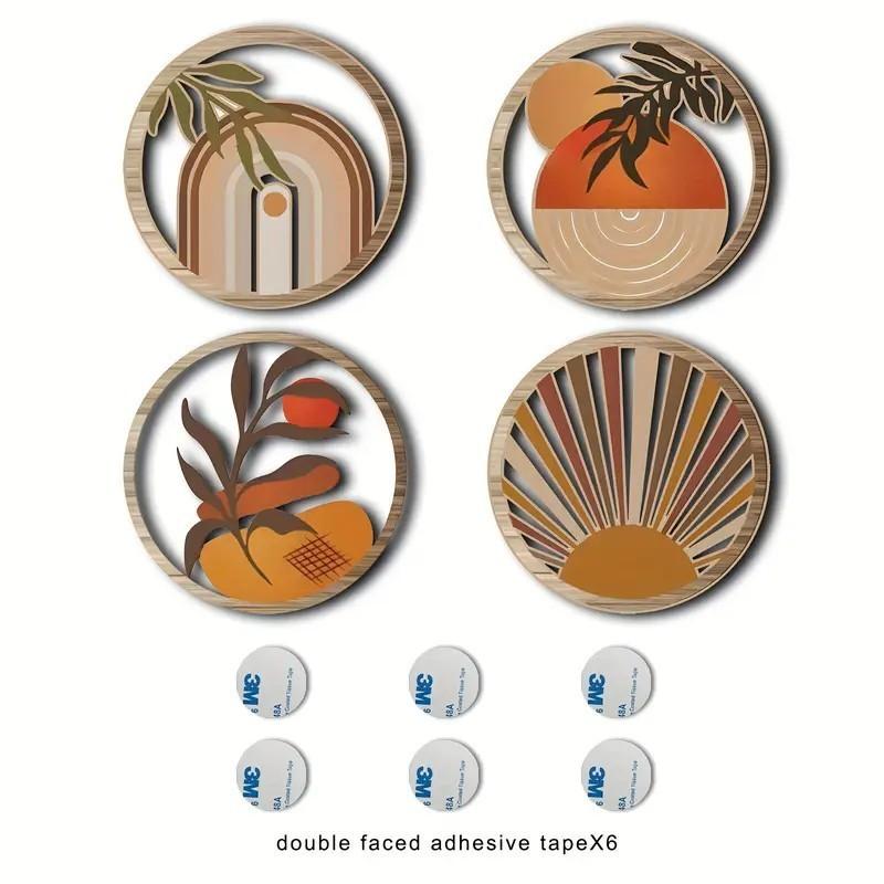 Wall Decor Set With Wooden Craft Pieces For Rustic Home Interior